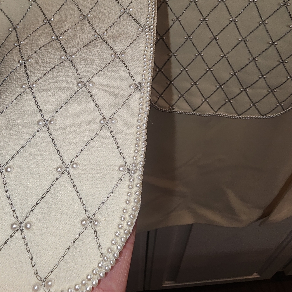 Albert Nipon Evening Ivory Diamond Pattern Pearl 2 Piece Skirt Suit - Picture 7 of 10